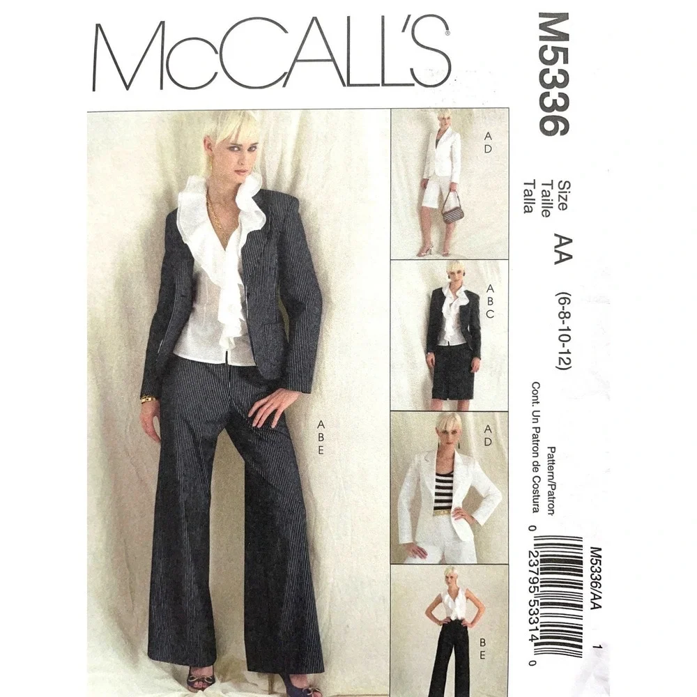 McCalls Sewing Pattern 5336‎ Career Suit Jacket Pants Top Skirt Size 6-12